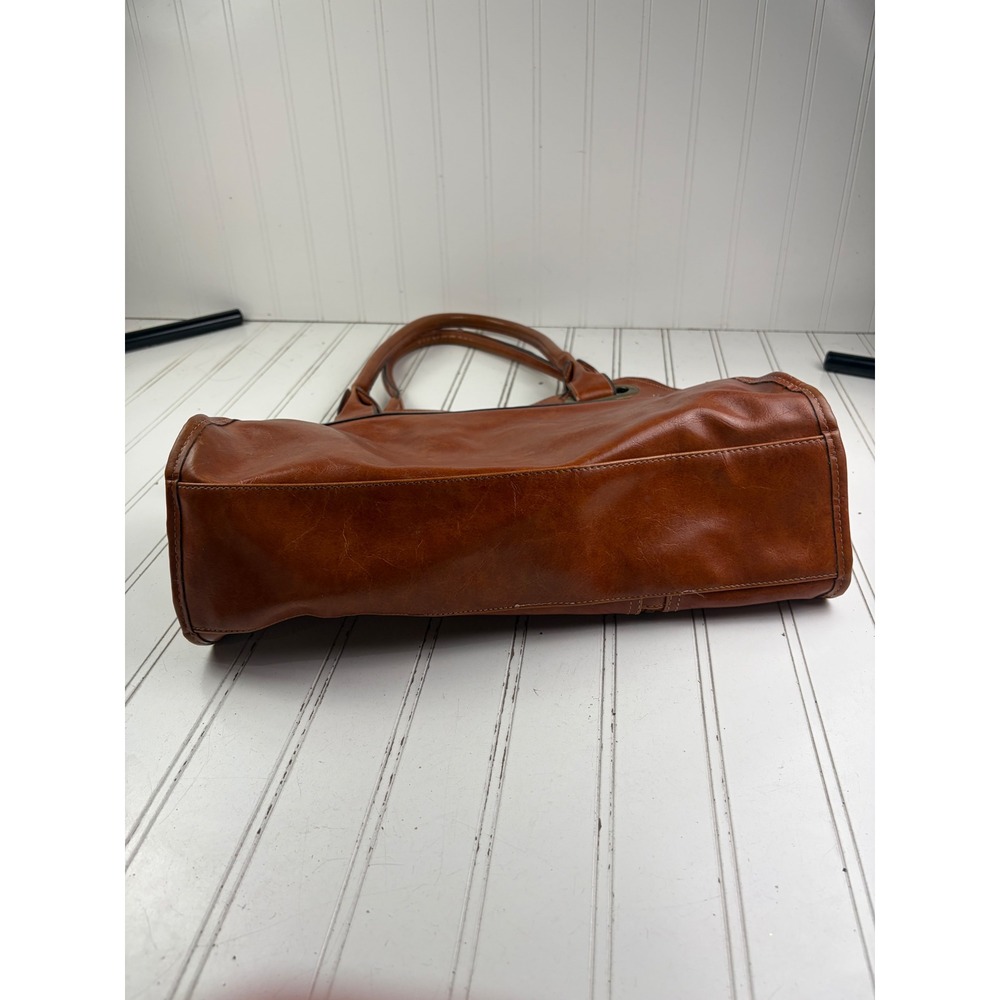 Vintage Y2K Cognac Brown Leather Multi-Pocket Shoulder Bag Satchel Purse - Picture 11 of 12